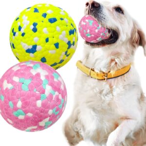 Petcare 2 Pack Dog Balls Toys for Aggressive Chewers Indestructible Tennis Balls for Medium Large Dogs Water Toy Chew Ball Tough Durable Big Dog Toys Bouncing Ball for Dogs to Fetch, Pink+Green