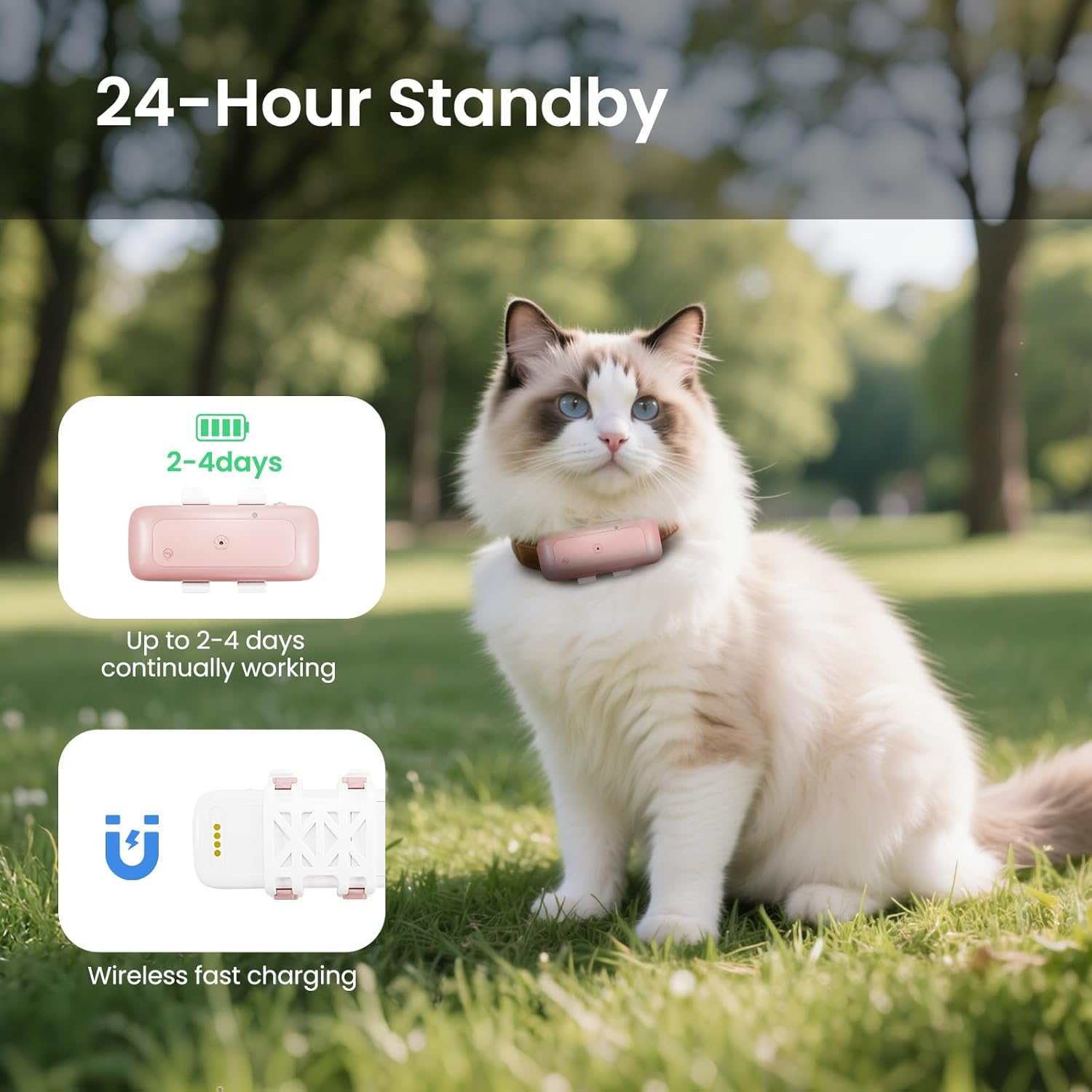 Cat Tracker Mini GPS Tracker Waterproof Dog Tracker with Real-Time Location Escape Alerts for Dogs Cats 6.5lbs+ Pink - Image 4