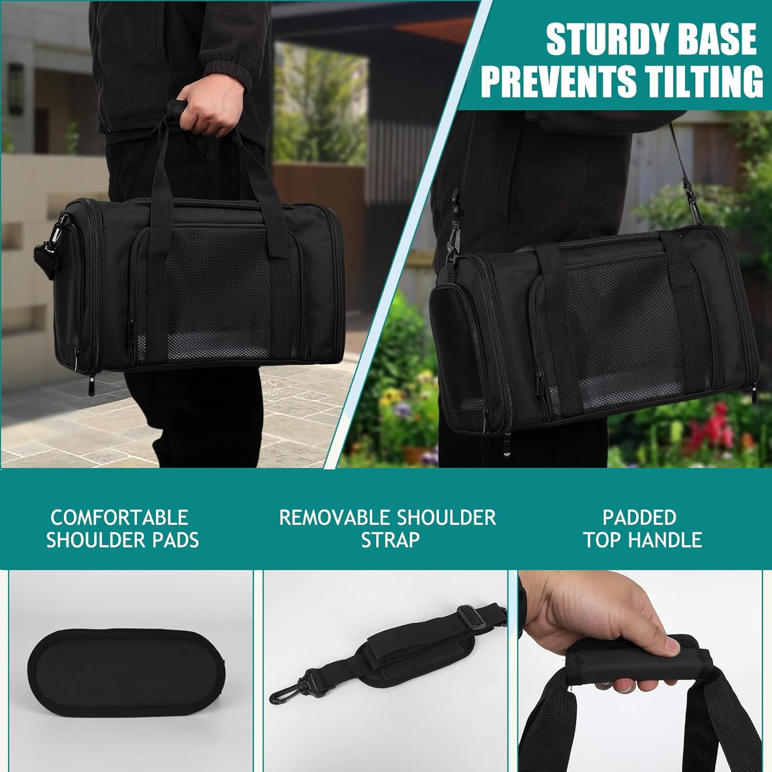 Top tasta Dog Cat Carrier Pet Carriers for Small Medium Large Cats Dogs Carrier Soft Sided Small Puppy Dog Carrier Portable Foldable Airline Approved Dog Cat Travel Carrier Black Medium - Image 6