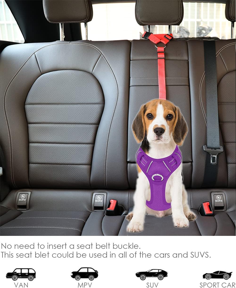 Dog Cat Safety Seat Belt Strap Car Headrest Restraint Adjustable Nylon Fabric Dog Restraints Vehicle Seatbelts Harness (Yellow) - Image 5