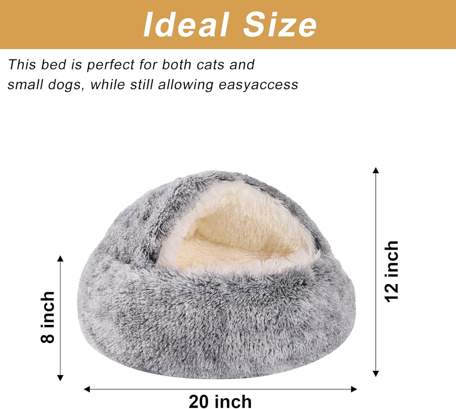 Hooded Dog Bed for Small Dogs, Nest Dog Beds, Washable Cute Cat Cave Bed, Cozy Nook Pet Bed for Dogs or Cats, Anti-Slip Puppy Bed Fits up to 22 lbs Pets(Grey, 20" x 20") - Image 5