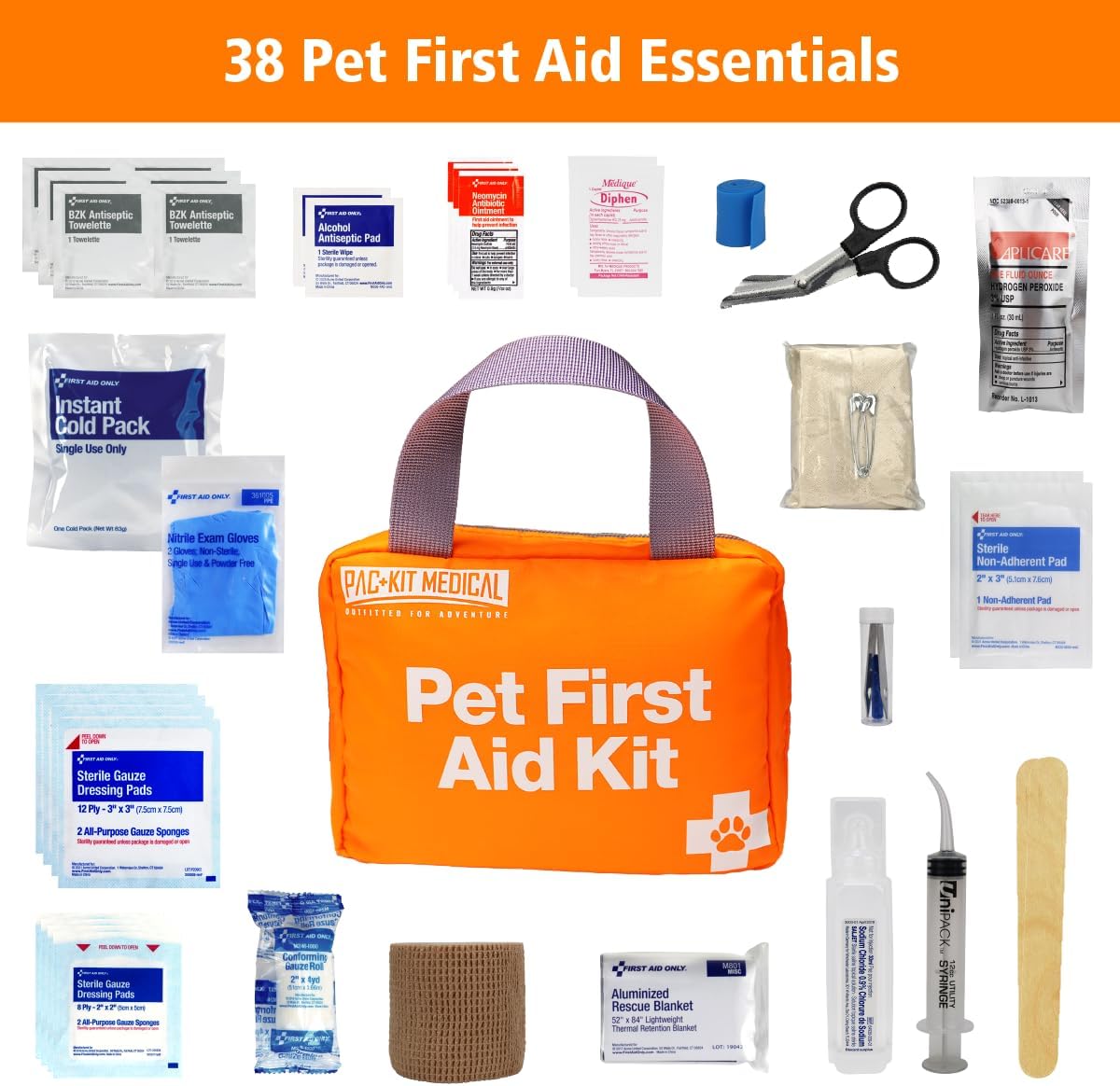 Pac-Kit Pet First Aid Kit for Dogs, Cats, and Other Animals in Soft-Sided Organized Zipper Case, 38 Pieces - Image 2