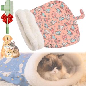 Cozy Pet Nest for Cats and Dogs, Cat Dog Sleeping Bag for Indoor, 2 Sizes Soft Plush Feline Bed, Self-Warming Pet Nest for Cats Small Dogs (Pink Horse, 18 * 22inch)