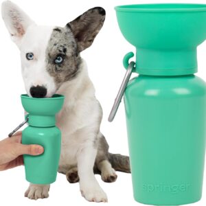 Springer Flip Portable Dog Water Bottle with Foldable Food Grade Silicone Bowl – 20 Ounce Travel Dog Water Bottle Ideal for Camping – Easy Squeeze Hydration & Release to Drain