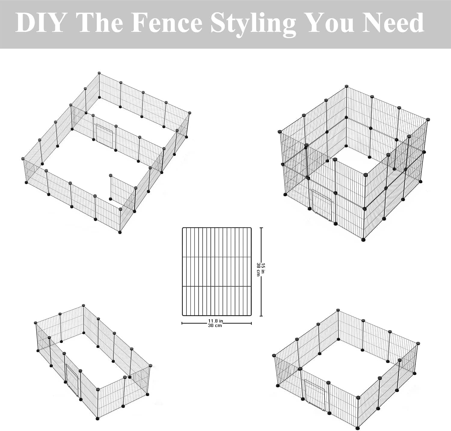 DIY Small Animal Pet Playpen, Guinea Pig Cages, Rabbit Playpen, Dog/ Puppy Playpen, Indoor Portable Metal Wire Yard Fence, 15 X 12 Inch, 12 Panels, Black - Image 2