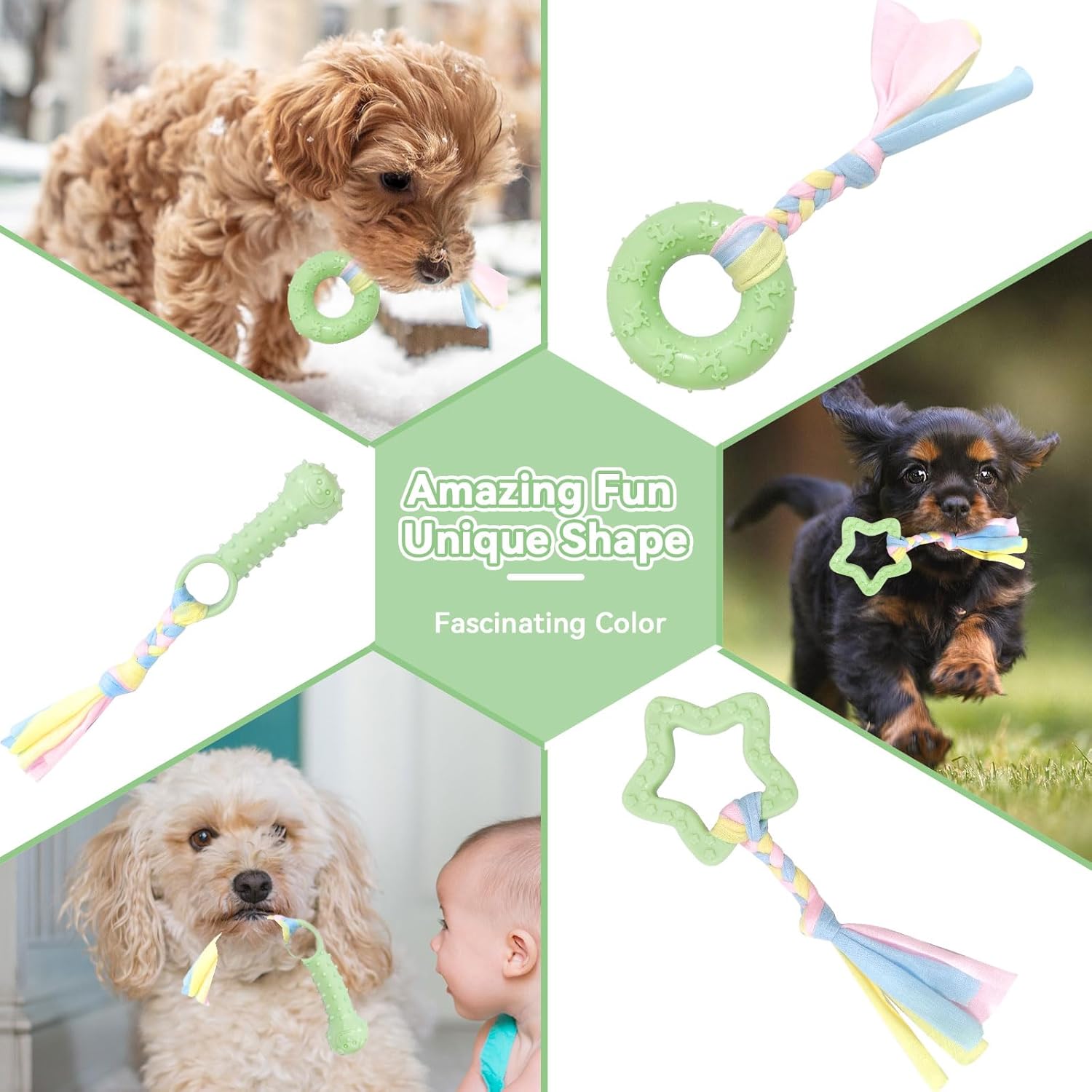 Petcare 6 Pack Small Dog Toys for Small Breed, Cute Green Puppy Teething Toys, Rubber Chew Toys, Essentials to Keep Them Busy, Best Pet Birthday Dog Toys - Image 5