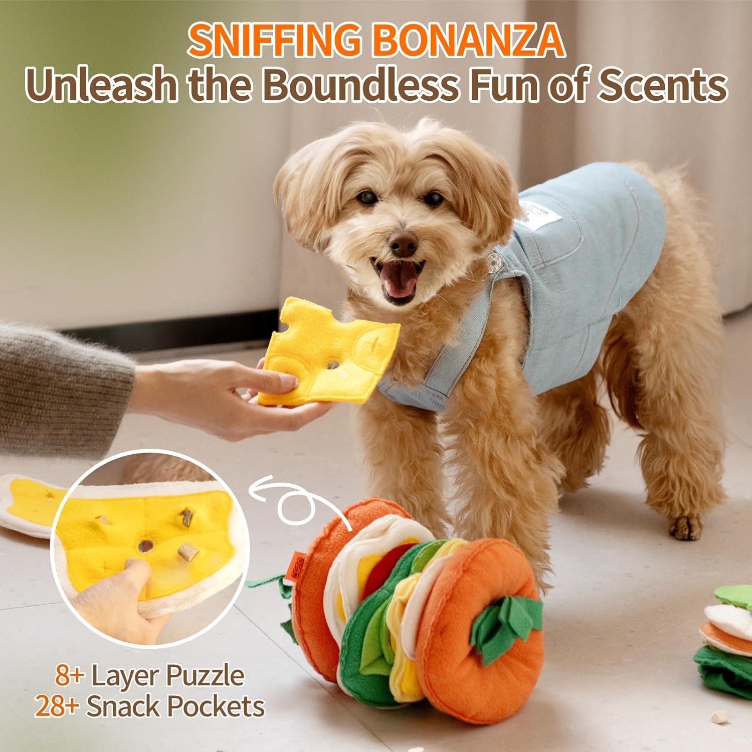 MEWOOFUN Snuffle Toy Ball for Smart Dogs - Interactive & Mentally Stimulating - Boredom busting Toys for Dogs - Hamburger Themed - Image 2