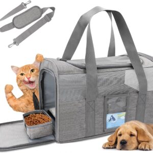 Refrze Cat Carrier,Dog Carriers for Small Dogs Medium Cats Pet Carrier up to 15 Lbs, TSA Airline Approved Cat Carrier Soft, Cat Dog Crate Travel Bag,Grey