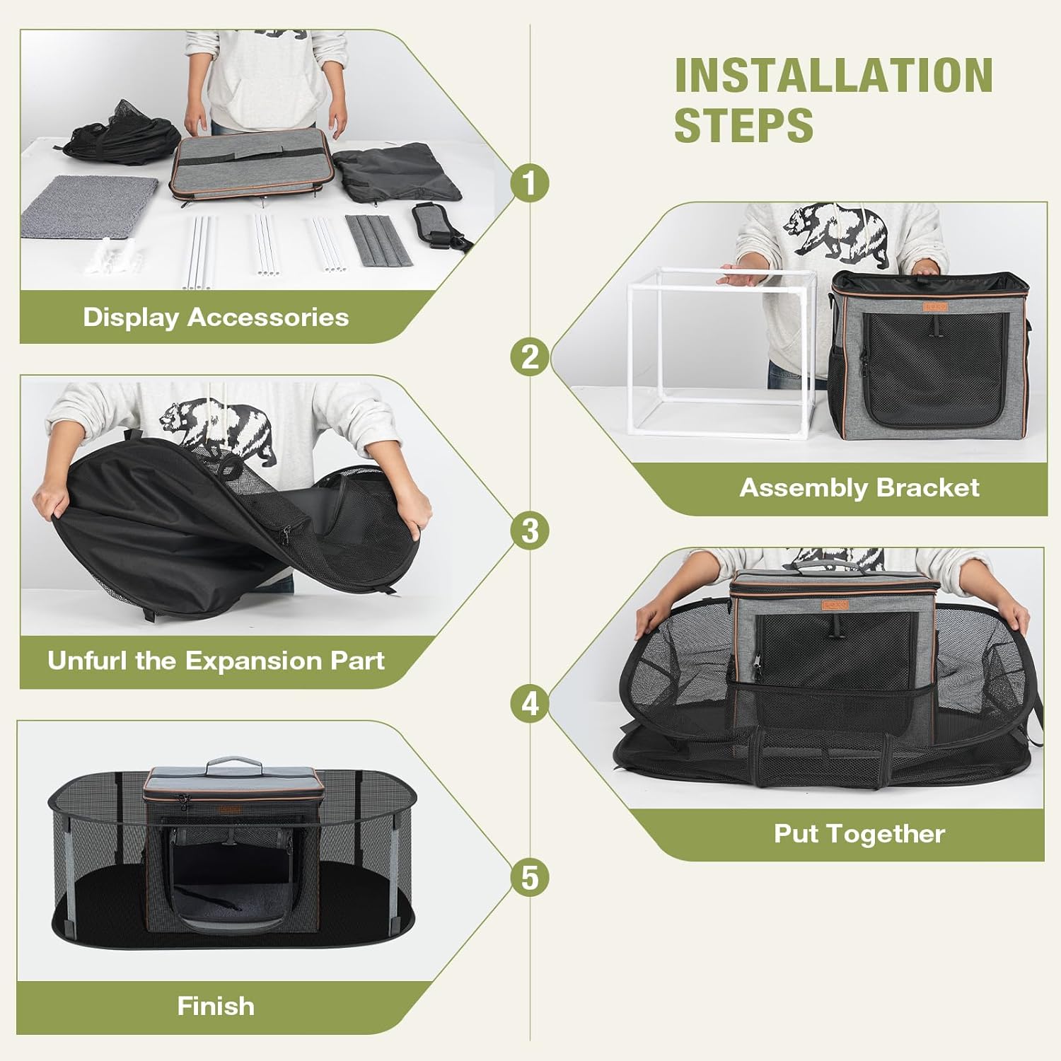 Lekereise 360 Degrees Expandable Pet Carrier Soft-Sided Pet Carrier, Large Expandable Space, 31"*27.6"*16.5" Cat, Dog Carrier, Cat Mobile Tent Outdoors Indoors for Small Animals(Grey) - Image 7