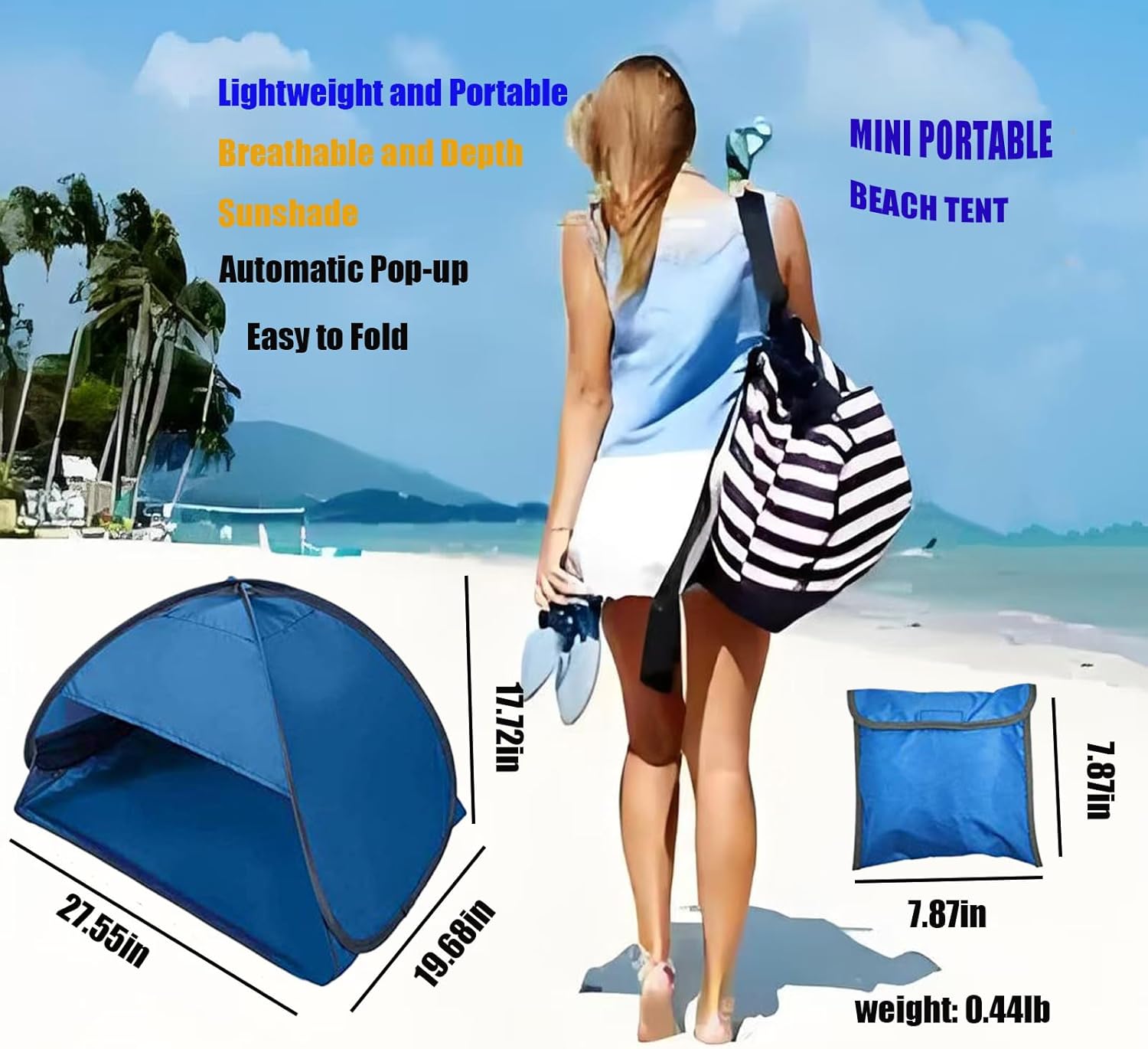Mini Portable Beach Tent, Dog Beach Tent for Pet Shade, Laptop Sun Shade for Working Outside, Head Pop Up Canopy, Automatic Portable Mini Pop Up Canopy for Camping Hiking Picnic (BIue) - Image 2