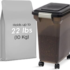 IRIS USA WeatherPro Airtight Dog Food Storage Container, Up to 22 lbs, Attachable Wheels, For Dog Cat Bird and Other Pet Food Storage Bin, Keep Fresh, Easy Mobility, BPA Free, Smoke