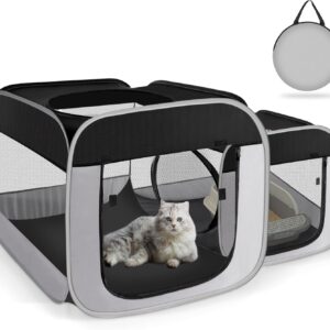 Large Cat Playpen with Separate Areas,Outdoo&Indoor Cat Enclosures,Portable Pet Playpen for Indoor Cats,Puppy and Small Animals, Dog Playpen with Carrybag.
