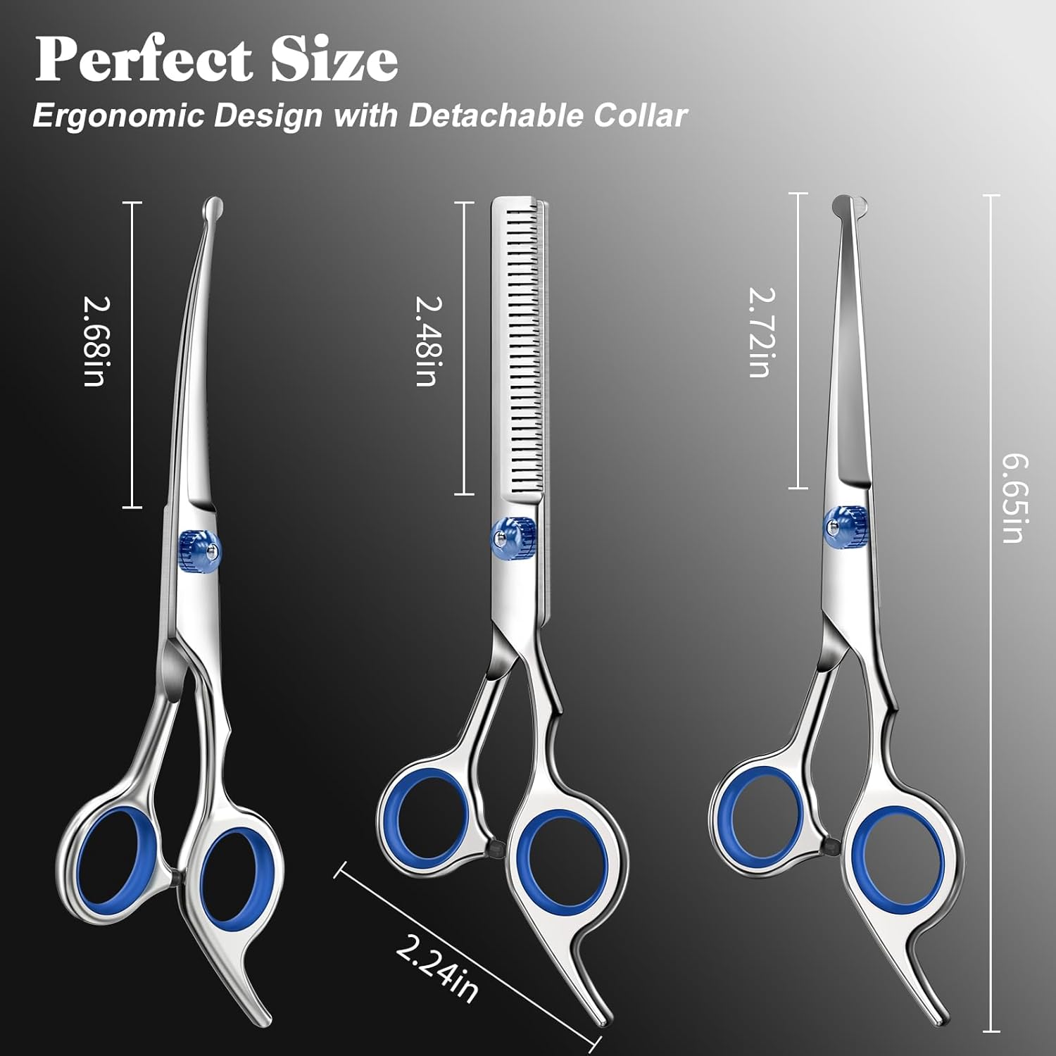 Professional 4 in 1 Dog Grooming Scissors Kit with Safety Round Tips,Sharp & Durable,Dog Shears for Grooming - Includes Straight, Curved, Thinning Scissors and Comb - Premium Pet Supplies - Image 7