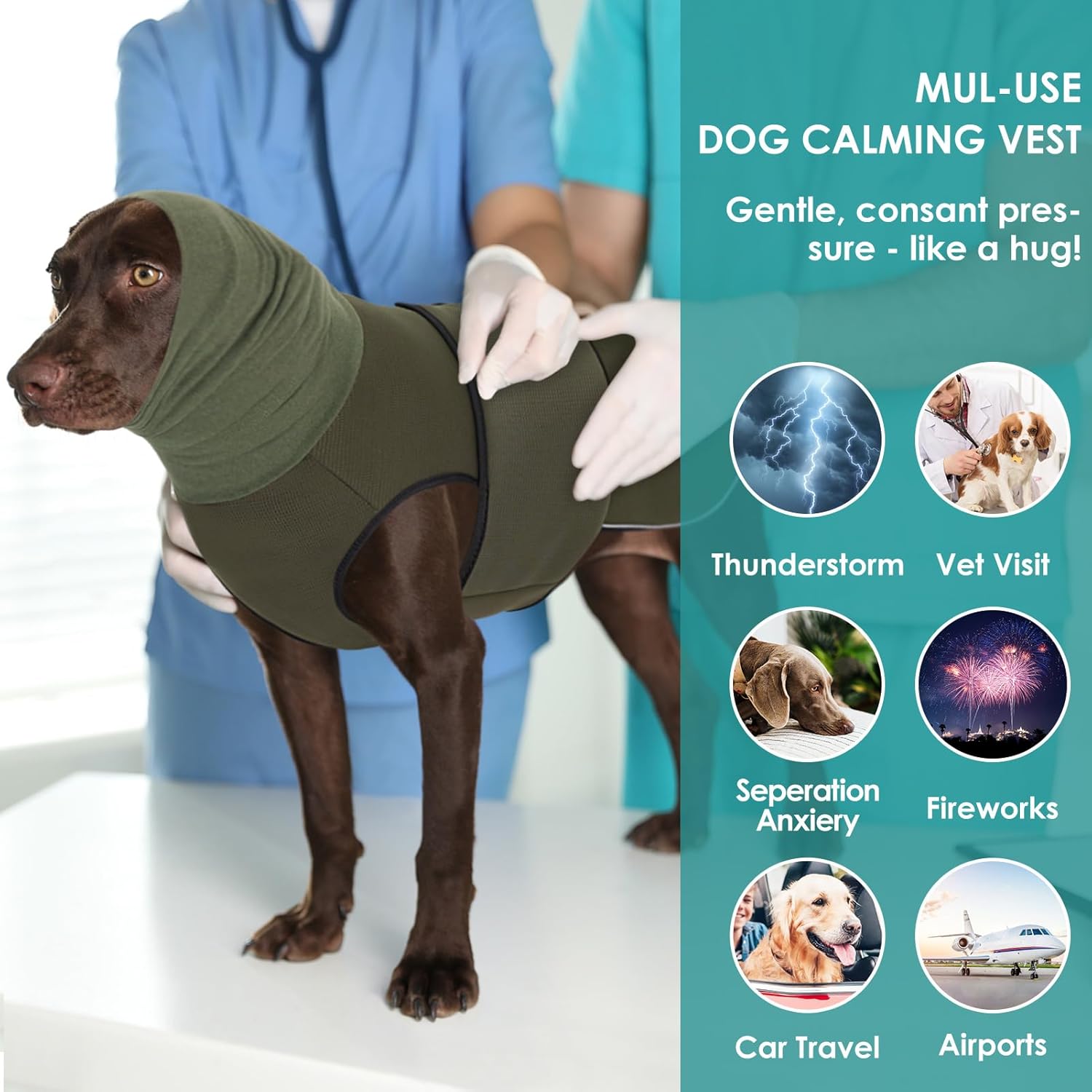 AOFITEE Dog Anxiety Vest, Dog Anxiety Calming Hoodie, Pet Thunder Jacket Calming Shirt for Fireworks, Thunder, Travel, Separation, Noise Block & Ear Protection Recovery - Image 5