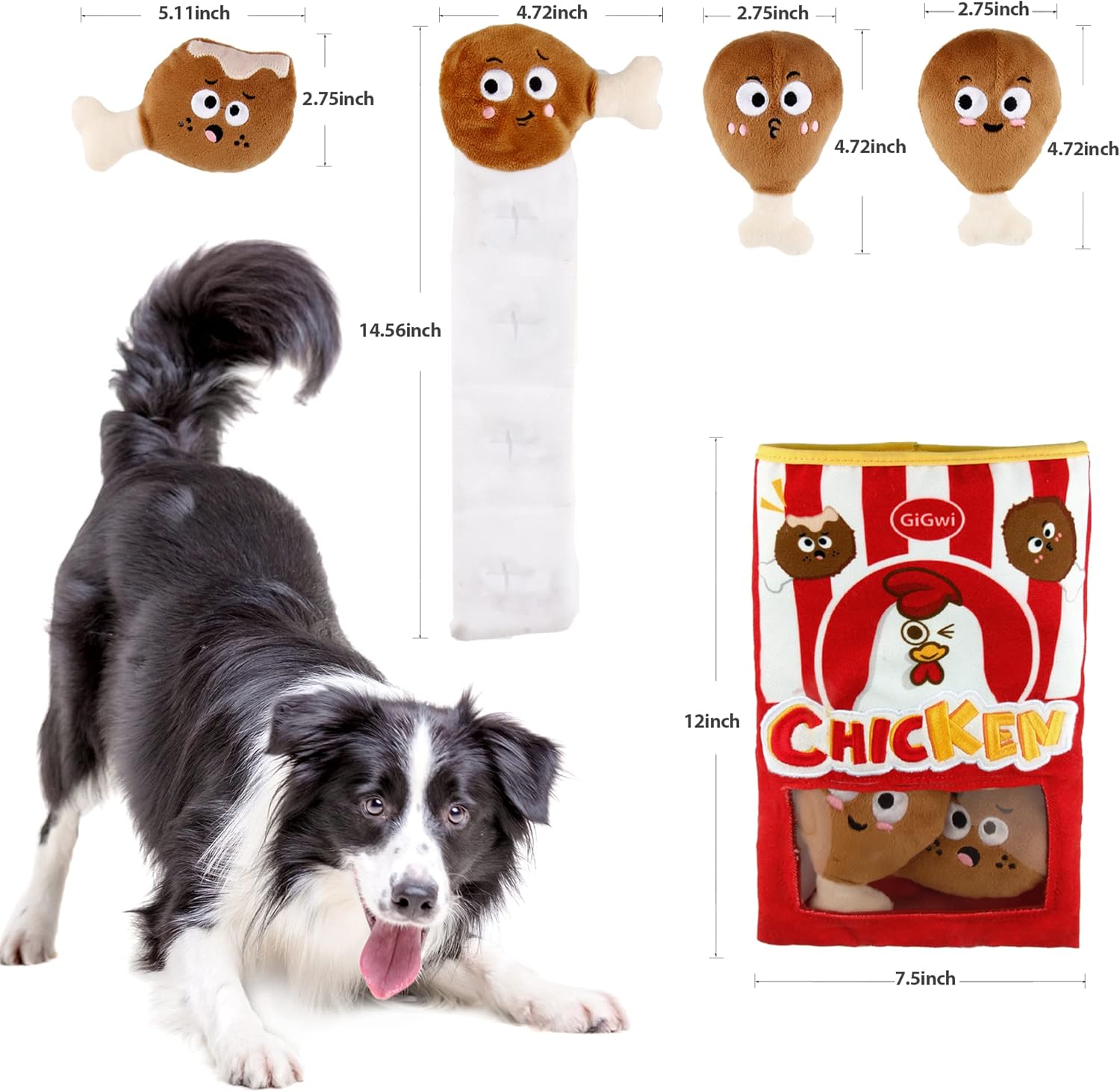 Gigwi Interactive Squeaky Dog Toys, Hide and Seek Dog Toys for Boredom and Stimulating, Funny Crinkle Dog Toy Set Bucket, 2-in-1 Dog Puzzle Toys for All Breeds of Dogs IQ Training - Image 4