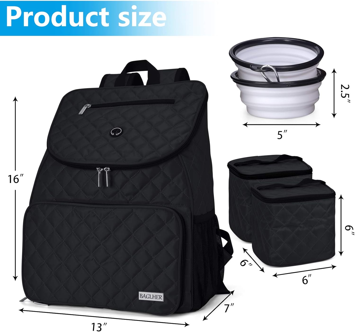 BAGLHER Dog Travel Bag, Airline Approved Pet Supplies Backpack, Dog Travel Backpack with 2 Silicone Collapsible Bowls and 2 Food Baskets, Black - Image 8