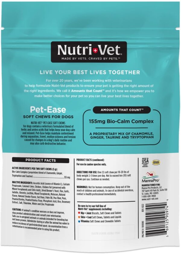 Nutri-Vet Pet-Ease Soft Chews for Dogs - Vet Formulated with Chamomile and Tryptophan to Soothe and Calm Dogs - 6.0 oz - Image 8