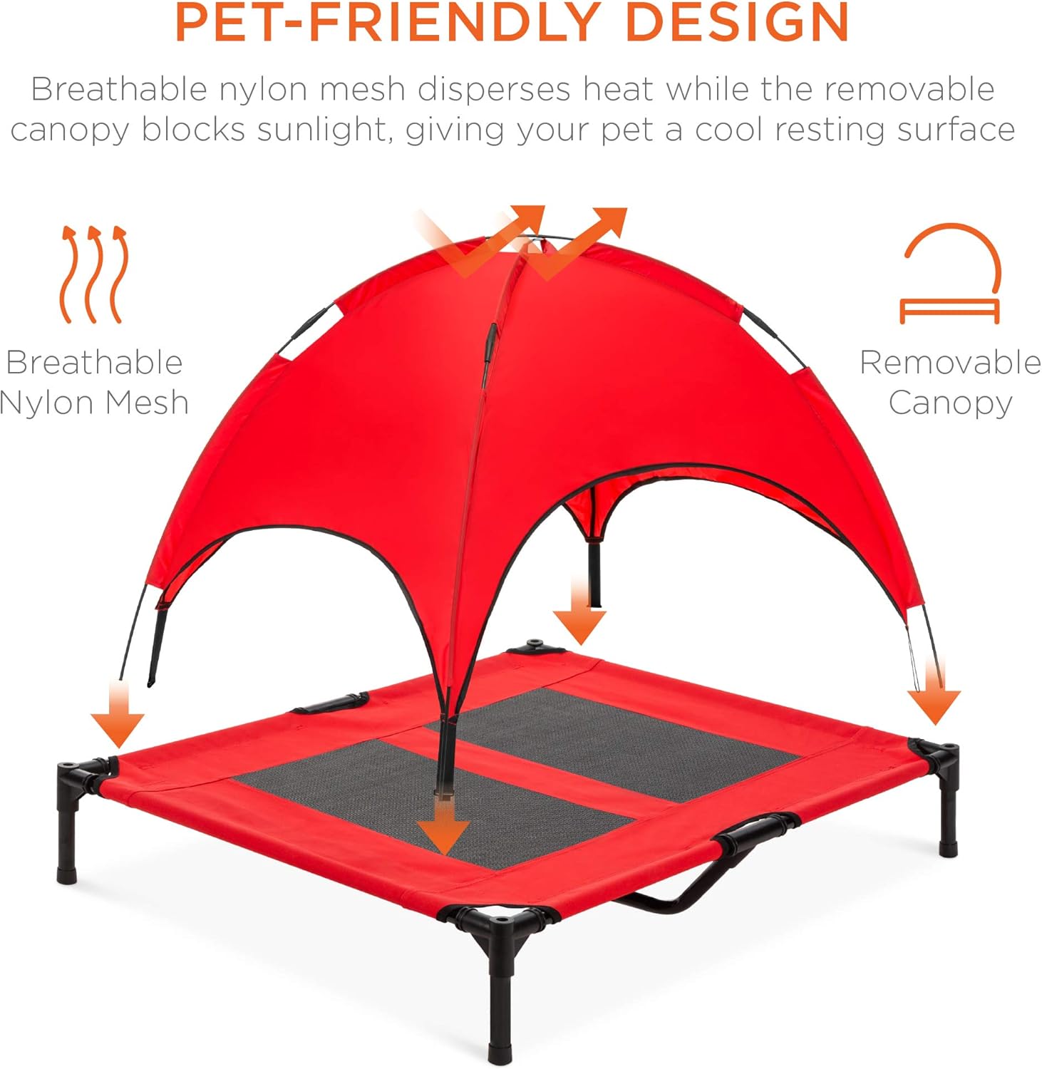 Best Choice Products 36in Elevated Cooling Dog Bed, Outdoor Raised Mesh Pet Cot w/Removable Canopy Shade Tent, Carrying Bag, Breathable Fabric - Red - Image 4