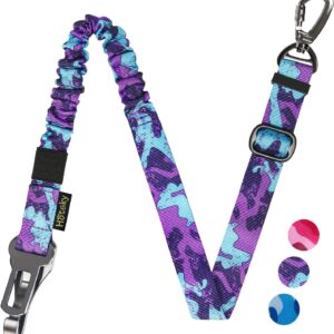 Hotsky Dog Seat Belt, Adjustable Safety Seatbelt 3-in-1 Car Harness for Dogs in Car Nylon Elastic Bungee Buffer Tether with Clip Hook Latch Buckle Swivel Zinc Alloy Carabiner(Purple Camo)