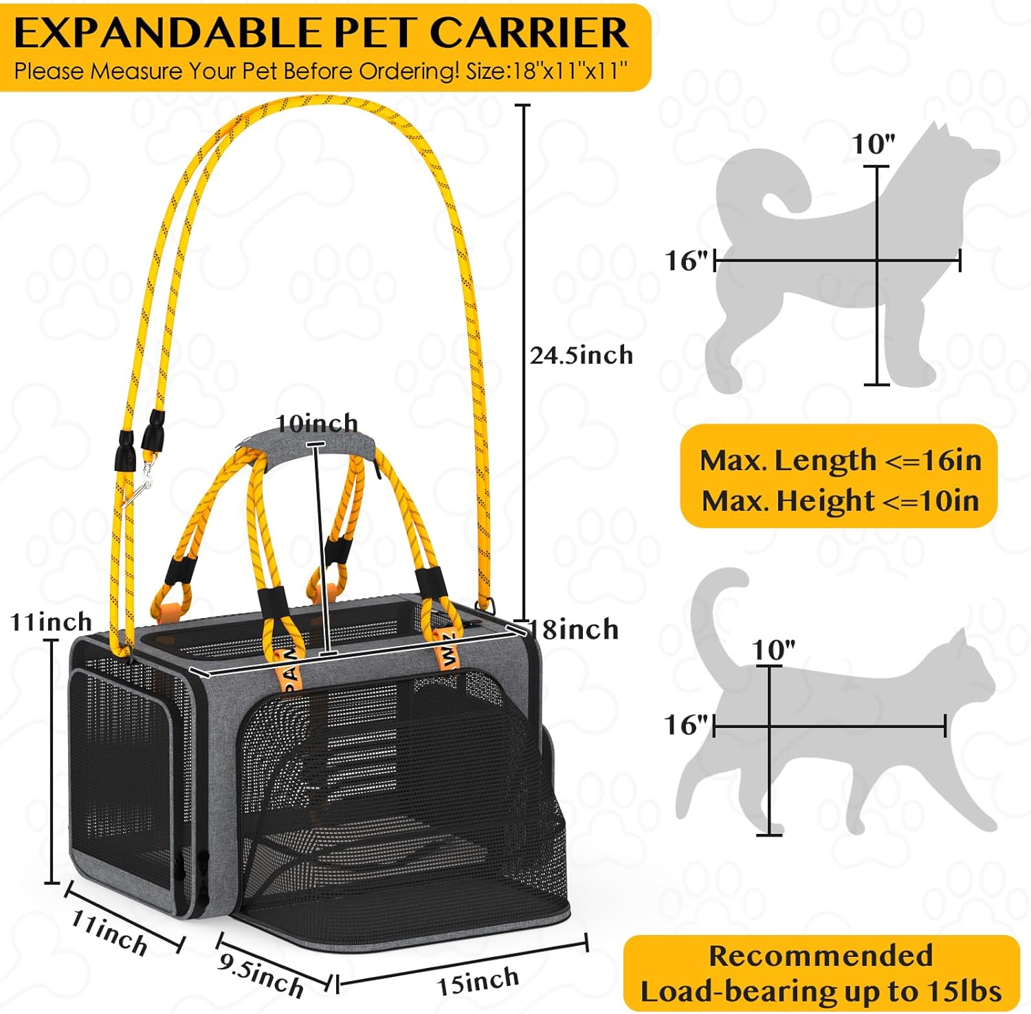 PAWZIDEA Expandable Pet Carrier w/ID Card, 18x11x11 in Small Dog Carrier TSA Airline Approved, Top Load Cat Carrier for 2 Cats Under Seat, Soft-Sided Collapsible Puppy Car Seat Dog Travel Bag, Up 15lb - Image 6