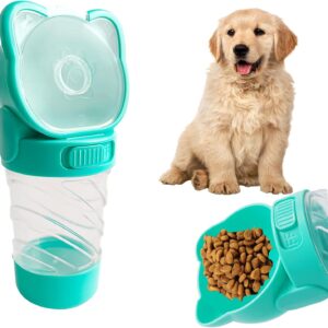 Dog Water Bottle Portable,Leak Proof Puppy Water Bottle Dispenser with Food Container,Lightweight Travel Water Bowl for Dogs Outdoor Walking Travel Hiking(19 OZ,Green)