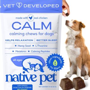 Native Pet Calming Chews for Dogs – Melatonin for Dogs Anxiety Relief – Grain Free All Natural Hemp Calming Treats & L-Theanine Helps Manage Stress & Separation Anxiety – Puppy Sleep Aid – 30 Chews