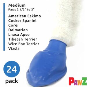 PawZ Rubber Dog Boots for Paws up to 3″, 24 Total (2 Packs of 12) – All-Weather Dog Booties for Hot Pavement, Snow, Mud, and Rain – Waterproof, Anti Slip Dog Socks – Medium, Blue