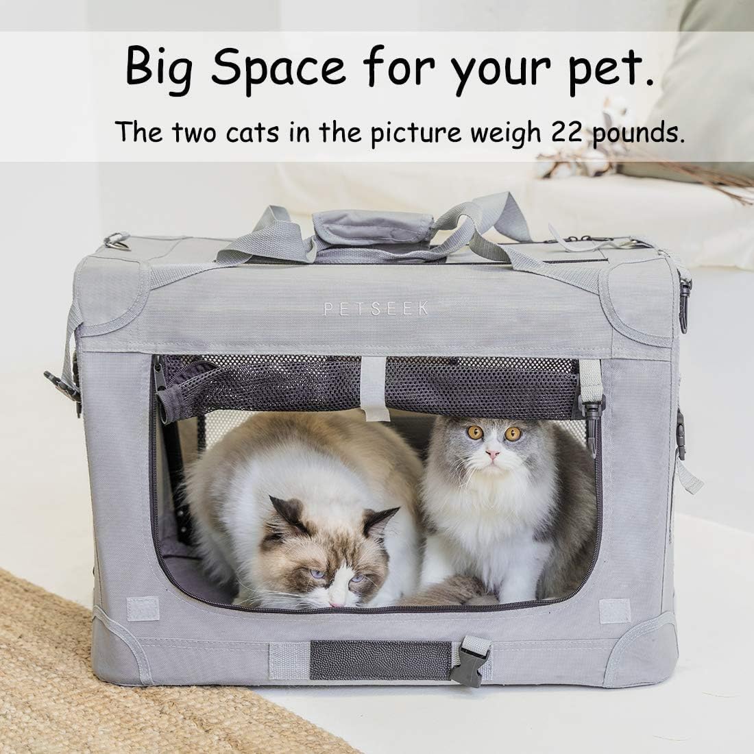 Extra Large Cat Carrier Soft Sided with Wheels Folding Small Medium Dog Pet Carrier 24"x16.5"x16" Travel Collapsible Ventilated Comfortable Design Portable Vehicle - Image 6