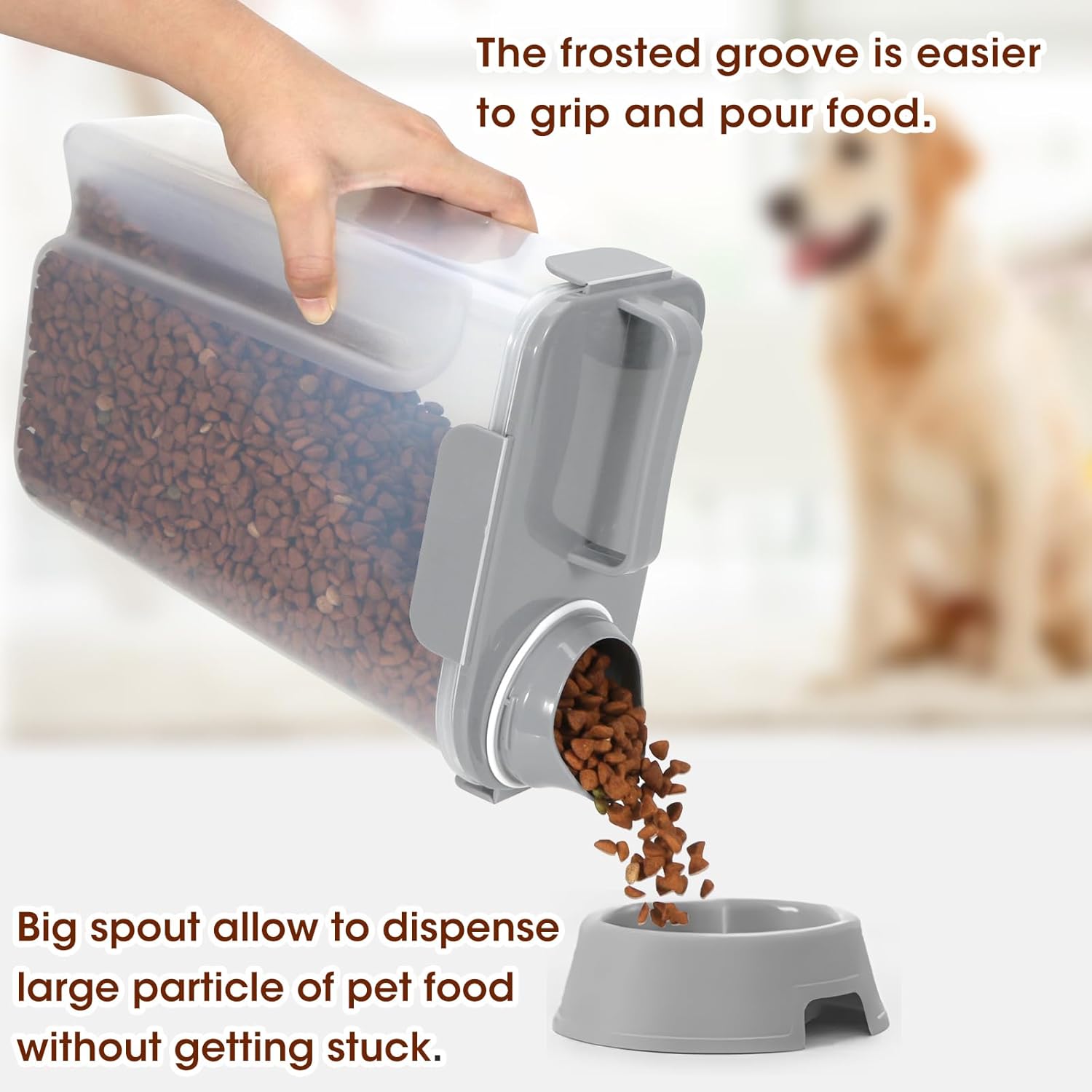 TBMax Dog Cat Food Storage Container 5 to 7 lbs, Airtight Pet Food Dispenser with Easy-Pouring Spout & Measuring Cup, Portable Kibble Container for Travel Dog Food Storage - Image 2