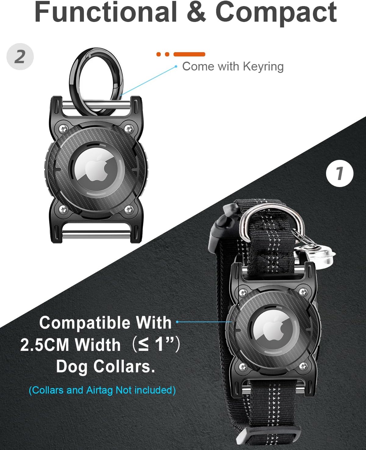 ONEONTA Airtag Dog Collar Holder | Airtag Dog Waterproof - Airtag Holder for Dog Collar with Removable Metal Loop, Sturdy TPU, Lightweight, Compact Size, Fits 1" Width Collar - Image 4