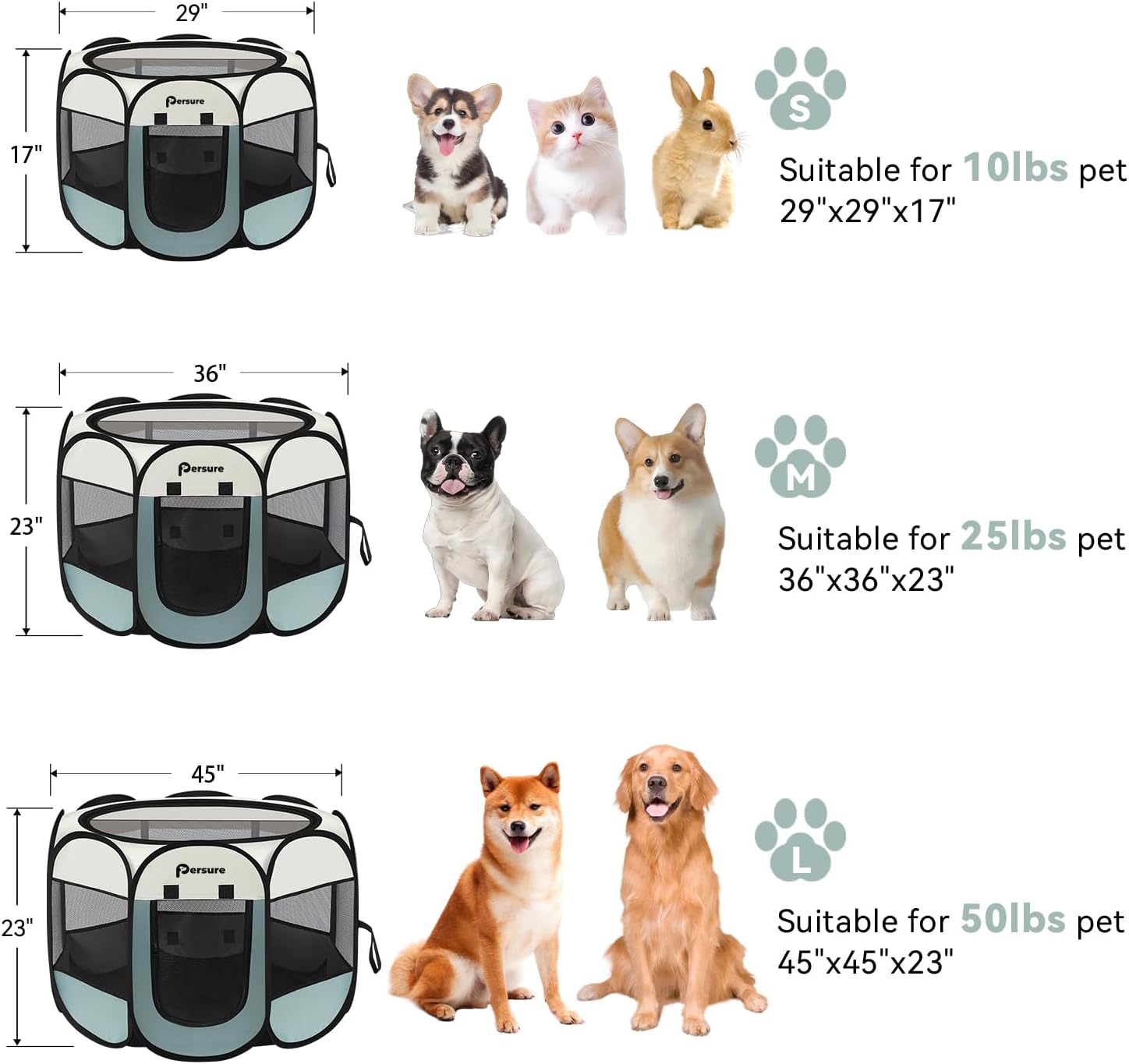 Dog Cat Playpen Indoor Outdoor for Puppy Pet Dogs Cat Travel and Recovery After Surgery, Dogs Enclosure Tent Crates Cage Indoor/Outdoor, Portable Pop Up Dog Kennel with Carrying Case (Grey, Small) - Image 6