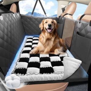Backseat Dog Bed Non-Slip, Dog Bed for Car Back Seat Soft and Comfortable, Back Seat Pet Bed Mat for Travel, Pet Car Blanket for Backseat Extender and Seat Covers Checkered (51”X 23.5”)