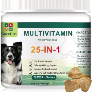 25-in-1 Dog Vitamins & Supplements Multivitamin Soft Chews Supports Skin, Coat, Heart, Joints, Digestive, Liver, Brain, Eyes & Immunity 30% Cheaper, 30% More Active Ingredients