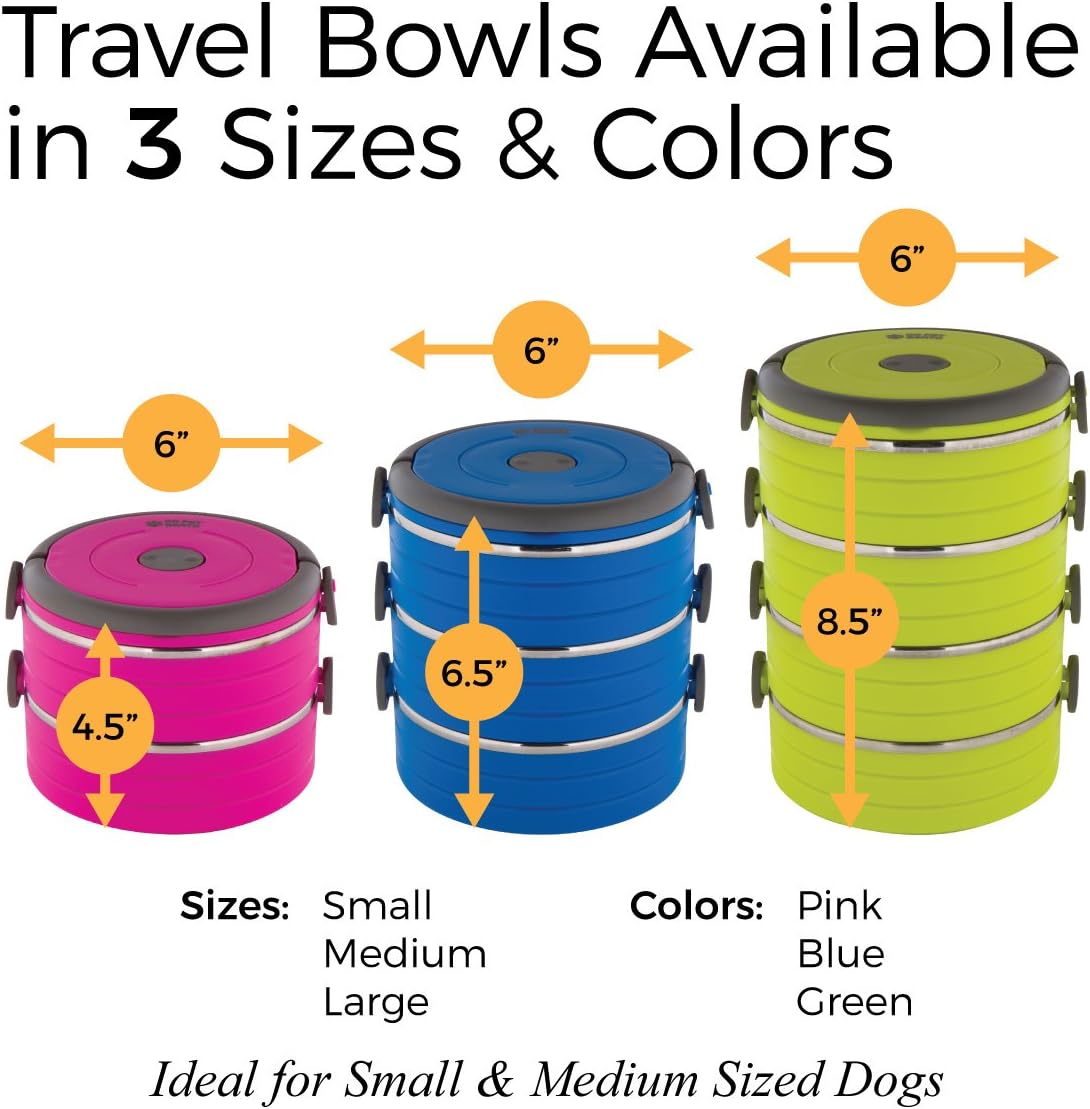 Healthy Human Travel Pet Bento Bowls - Human-Grade Stainless Steel & BPA-Free, Leak-Proof Water & Food Container Set for Dogs & Cats, 2-Pack Interlocking Bowls, Includes Spare Clips & Handle (Pink) - Image 3