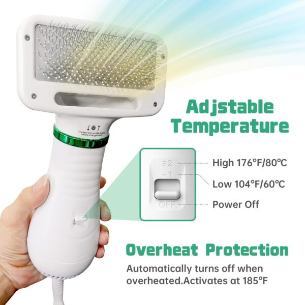 Dog Hair Dryer, 2-in-1 Dog Blow Dryer with Slicker Brush, 300W Pet Hair Dryer for Small and Medium-Sized Dogs and Cats, Dog Grooming Dryer Portable ＆ Adjustable Temperature - Image 4