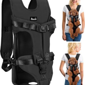 Lukovee Dog Backpack Carrier, Legs Out Easy-fit Dog Front Carrier for Small Medium Dogs, Adjustable Hands Free Dog Chest Carrier for Hiking Cycling (B,Medium)