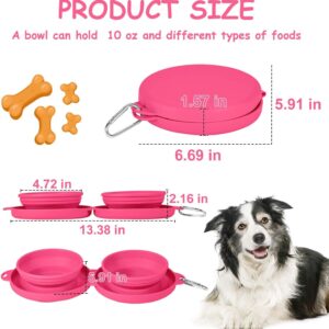 Collapsible Dog Water Bowl 2 in 1 Foldable Pet Food and Water Bowl Portable Cats Dishes with Carabiner Clip for Traveling Hiking Camping Walking (Pink)