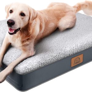Orthopedic Dog Bed for Large Dogs - Big Waterproof Dog Crate Bed with Removable Washable Cover, Egg Crate Foam Support, Anti-Slip Bottom, Deluxe Plush Pet Bed Mat (Grey)