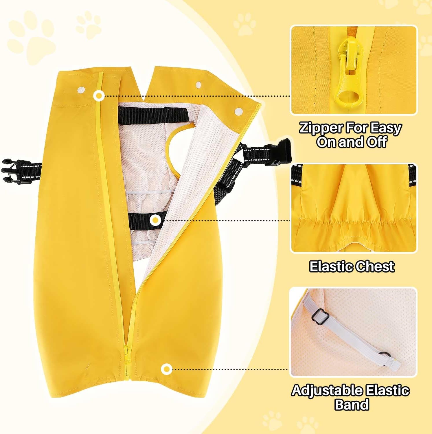 Lukovee Dog Raincoat - Waterproof Rain Jacket with Harness & Removable Hood, Reflective Double Layer Dog Rain Coat Poncho for Small Medium Large Dogs Puppy (S, Yellow) - Image 5