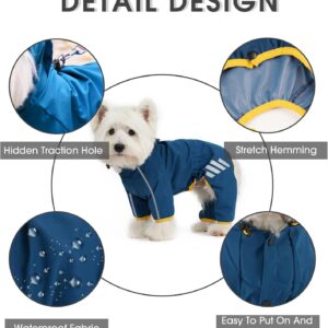 Dog Raincoat, Waterproof Dog Rain Jacket with Hood, Rain Coat with Leash Hole, Reflective Strap for Small Medium Dogs, Outdoor Adventures/Walking Lightweight Puppy(Blue,S)