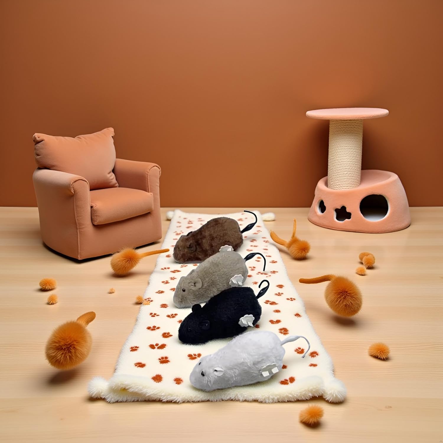 1Pc Random Color Furry Mice Cat Toy Wind Up Toys Realistic Mouse Funny Moving, Cat Mice and Animals Interactive Play Mouse for Kitten Cat and Animals Pet Supplies - Image 3