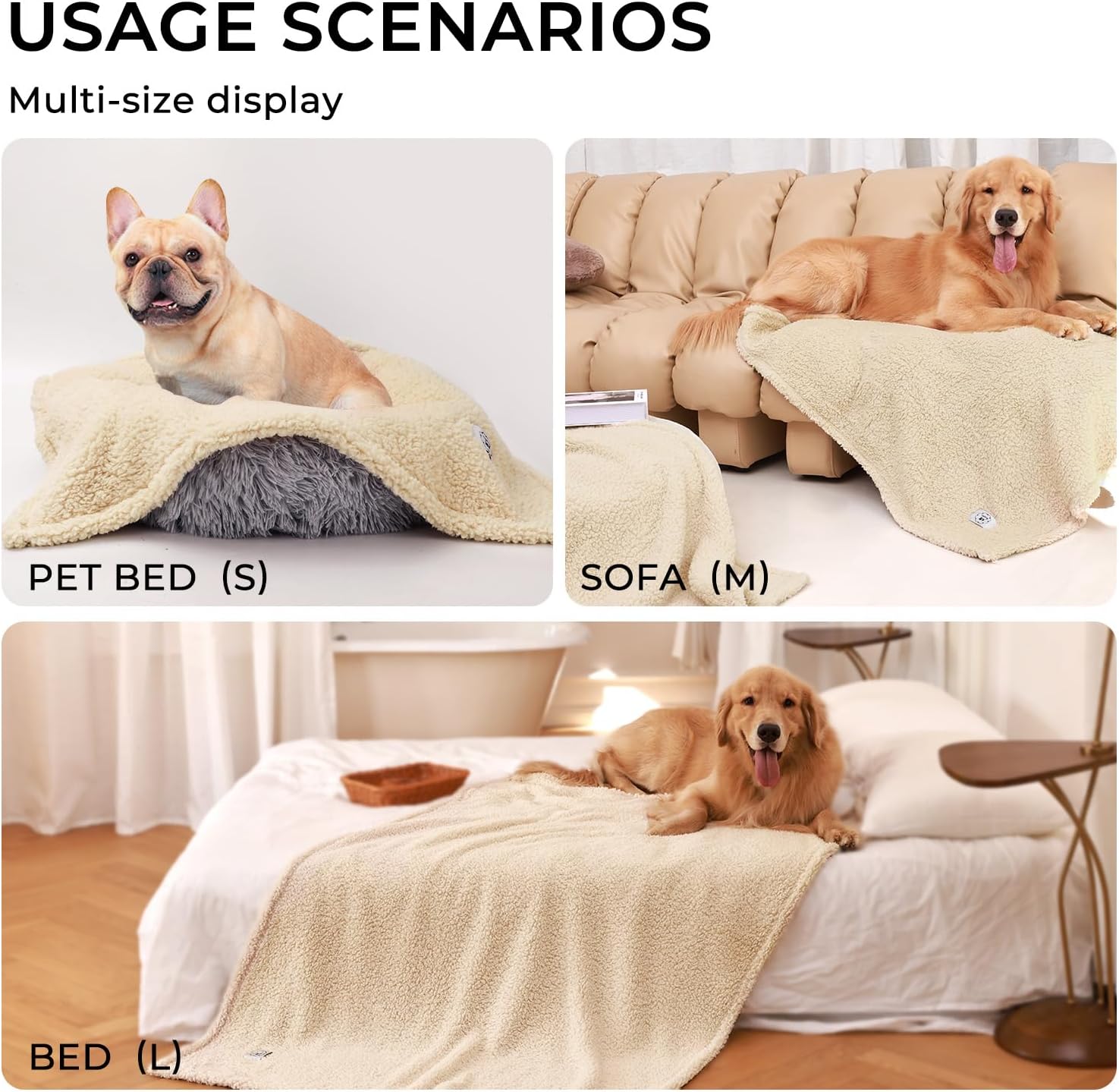 Luciphia Premium Fleece Dog Puppy Blanket Soft Pet Sherpa Calming Cat Blanket Throw for Small Medium Dog Cat(Beige,30x20 inches) - Image 4