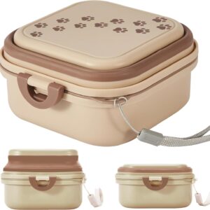 Collapsible Dog Water Bowl 30oz, 2 in 1 Portable Travel Dog Food Bowl with Lid, Easy Carry Loop Handle, Foldable Dog and Cat Food Bowl, Perfect for Traveling, Walking, Hiking (Khaki)