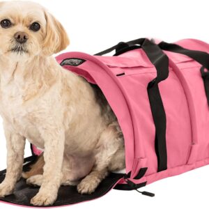 SturdiBag Pro 2.0 Pet Travel Carrier with Flexible Height for Cats and Dogs | Soft Sided Pet Carrier Bag with Safety Clips and Seatbelt Straps for Airplane or Car Travel | Large, Soft Pink