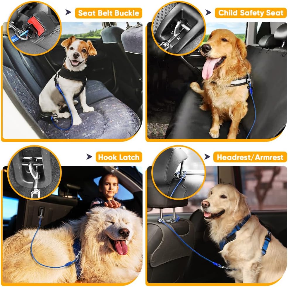 Petbobi Dog Seat Belt for Car - Chew Proof Durable Dog Seatbelt Tether for Small Medium Large Pets - Metal Vehicle Harness Restraint with Double Clips and Latch - Car Leash for Safety Travel - Image 5