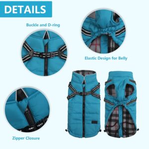 Geyecete Winter Warm Coat Waterproof Dog Winter Jacket with Harness Traction Belt,Pet Outdoor Jacket Dog Autumn and Winter Clothes for Medium, Small Dog-Blue-S