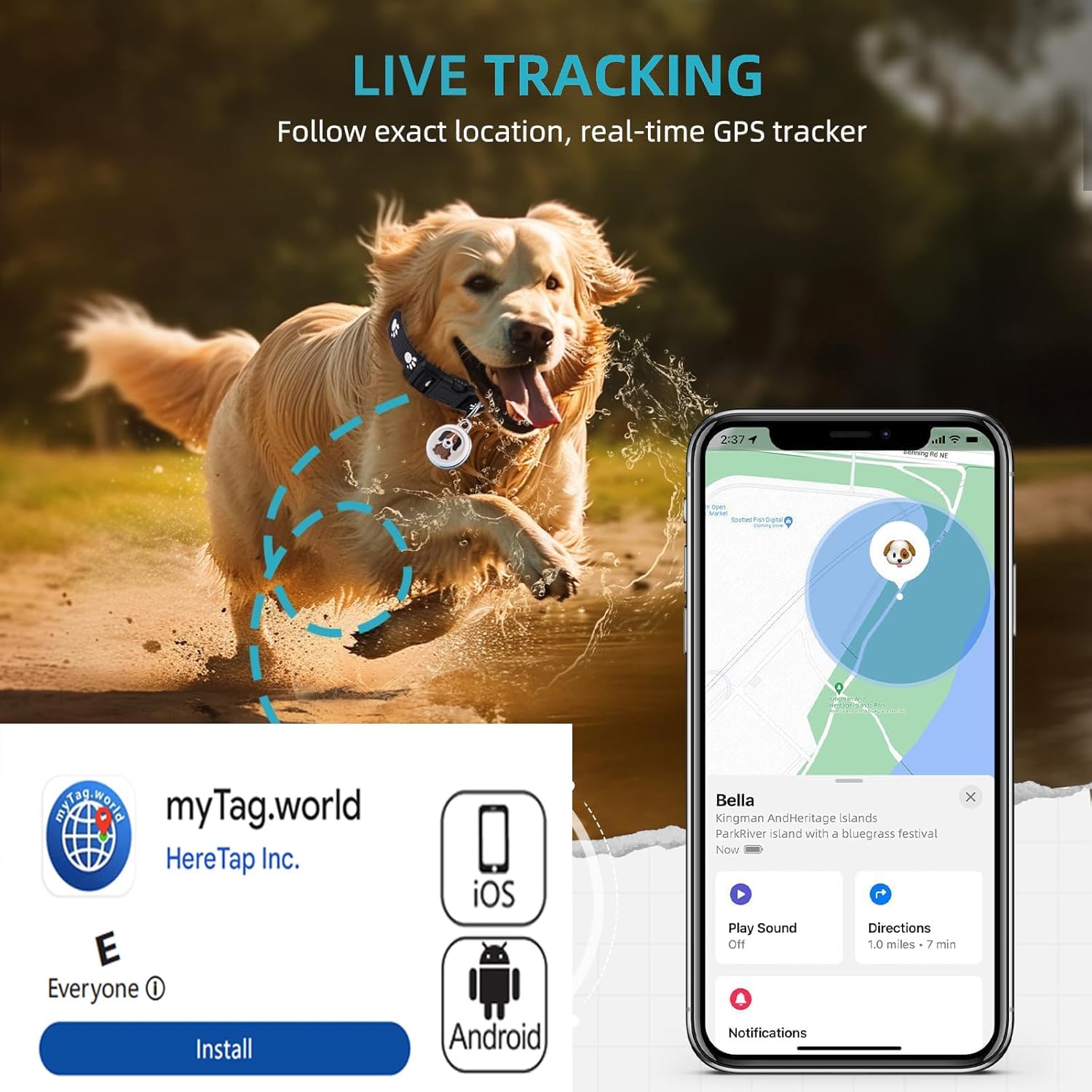 Dog Tracker-GPS Dog Collar-GPS Tracker for Dogs-Pet Tracker for Dogs | Android and iOS Universal | No Monthly Fee | Waterproof | Works with Any Collar - Image 2