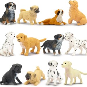 Toymany 12PCS Mini Dog Figurines Playset, Realistic Detailed Plastic Puppy Figures, Hand Painted Emulational Tiny Dogs Animals Toy Set, Cake Toppers Christmas Birthday Gift for Kids Toddlers