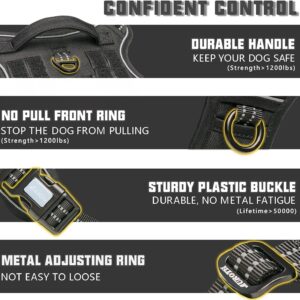 Auroth Tactical Dog Harness for Large Dogs No Pull Adjustable Pet Harness Reflective K9 Working Training Easy Control Pet Vest Military Service Dog Harnesses Black XL