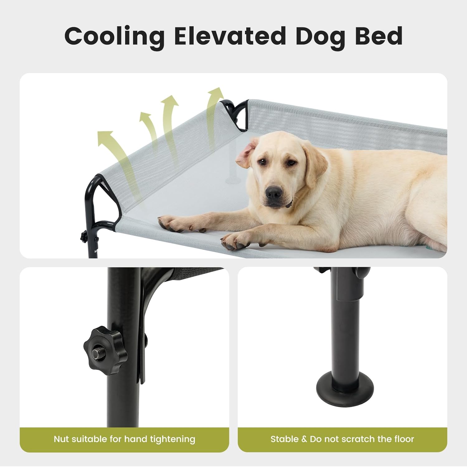 Gardner Pet Elevated Dog Bed Large Sized Dog, Outdoor Raised Bed Waterproof Portable Cooling Cot Pet Hammock Bed with 3-Sided Guardrail, Breathable Mesh, Grey, 49 Inches - Image 3